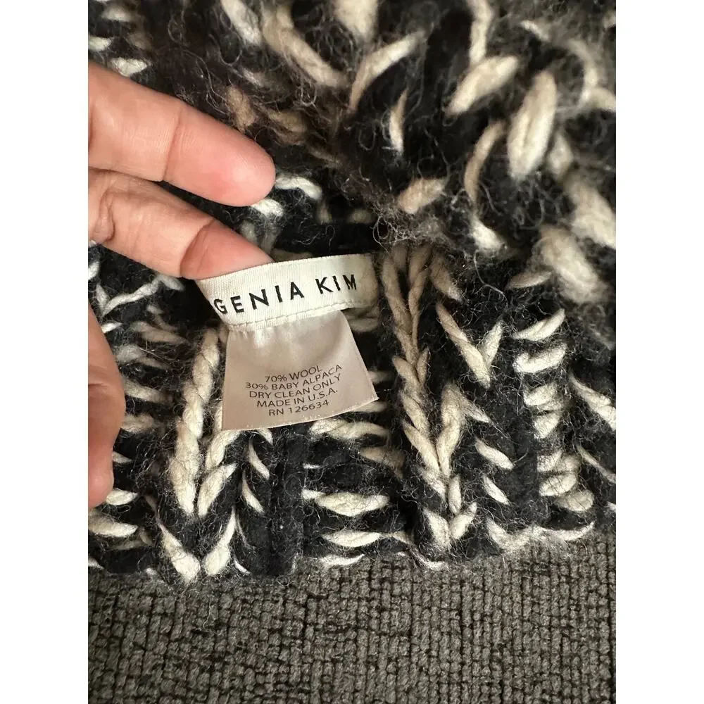 Eugenia Kim Chunky Knit Wool Baby Alpaca Beanie Black Ivory One Size
